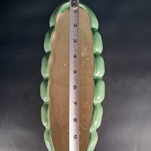 MCM, Vintage Oblong Ceramic Planter Green Drip Glaze And Ivory Base - Picture 9 of 9